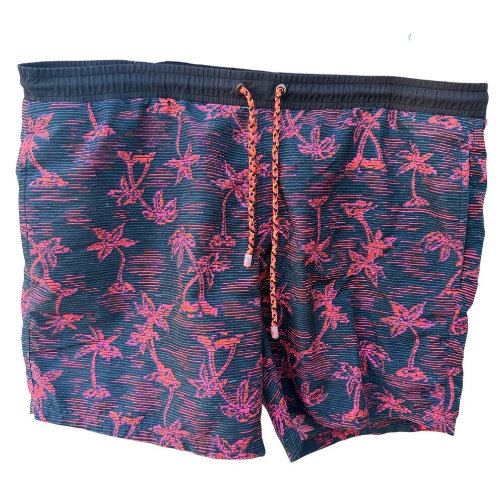 HUGO BOSS Blue Swimwear Hugo Boss Navy Pink Palm Print Swim Trunks Medium